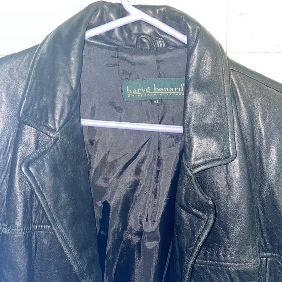 Vintage Harve  Benard Mid-length Black Leather Jacket Size XL - Picture 3 of 8